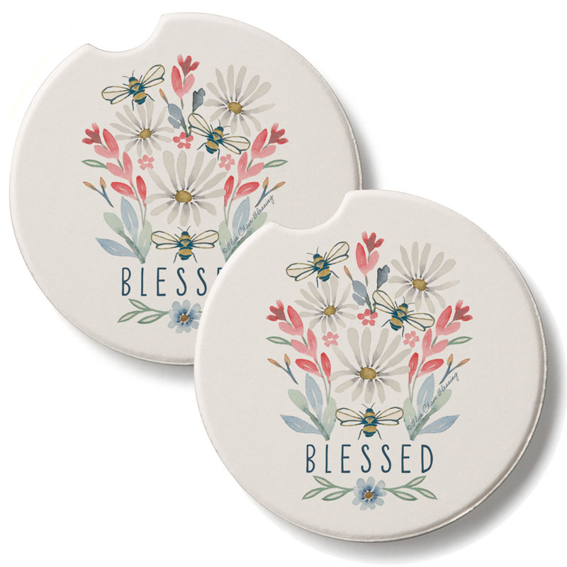 Paquet de 2 sous-verres de voiture absorbants en pierre Blessed Bouquet