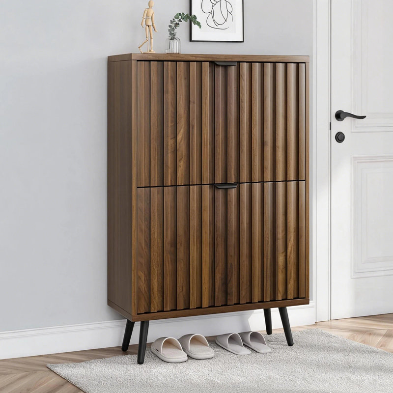 Shoe Storage Cabinet For Foyer, Hallway Slim Entryway Freestanding Wood Hidden Shoe Organizer With Flip Doors