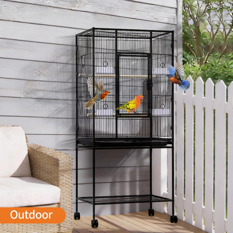 Cage à oiseau 54 "avec support, cage à perroquet roulante pour perruches, conures, inséparables et cockatiels, noir