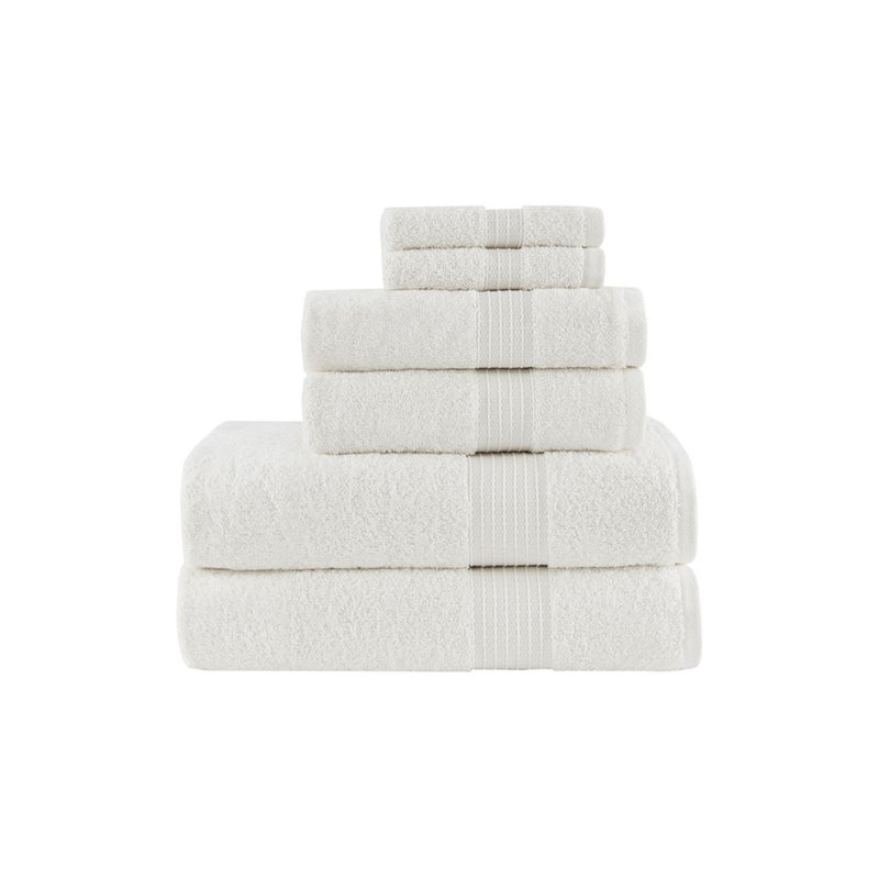 Serviettes de toilette antibactériennes et anti-acariens 100% coton (ensemble de 6), Blanc