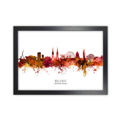 Belfast Northern Ireland Skyline Red City Name by Michael Tompsett - Print