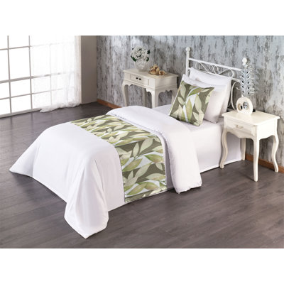 Ambesonne Leaves Greenery Bed Runner Set Modern Design Leaf Pistachio Green White