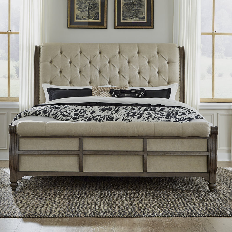 Aisja Upholstered and Tufted Sleigh Bed, Queen