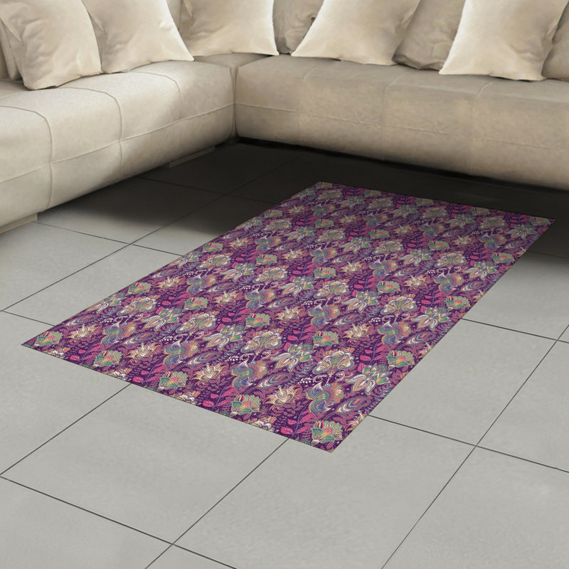 Tapis décoratif floral à haute densité en fibres de polyester, Rectangle 2 pi 7 po x 5 pi