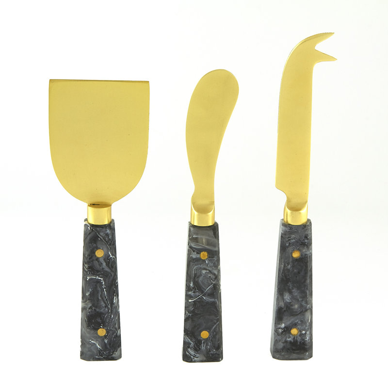 Ensemble de couteaux à fromage en marbre gris / doré, Gris / Or