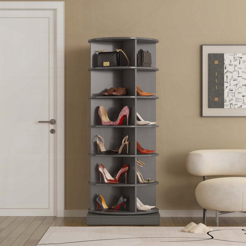 Blue 360 Rotating 6-Layer Shoe Cabinet, Gray, 23.62" H x 56.14" W x 23.62" D