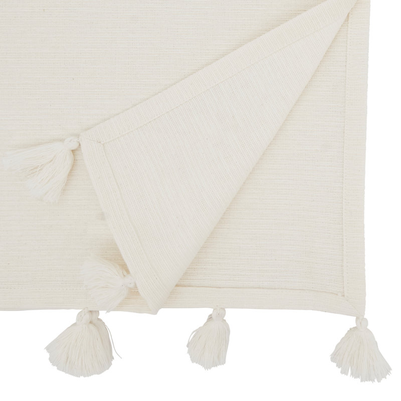 White Cotton Modern Minimalist Tassel Table Runner
