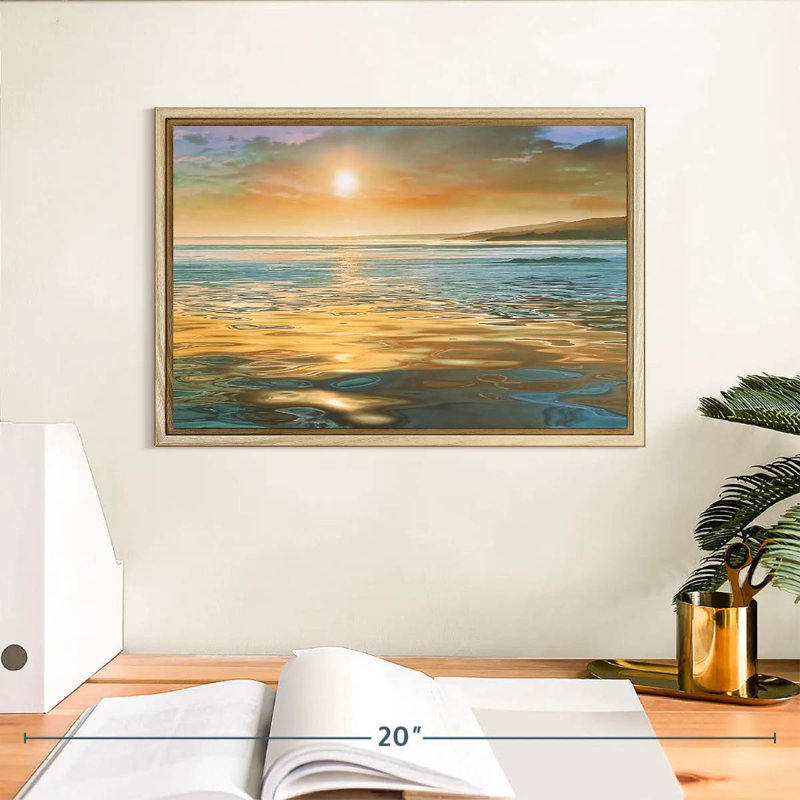 Calme du soir océan, Cadre flottant en bois naturel, 13 po x 9 po