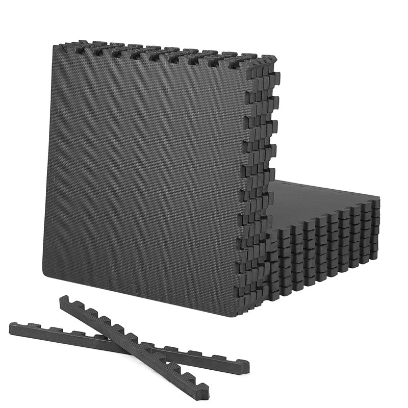 CAP Interlocking Exercise Foam Mats, 48 SQ.FT Diamond, TATAMI, T-Pattern 1-Inch Thickness Tiles, Black-T Pattern