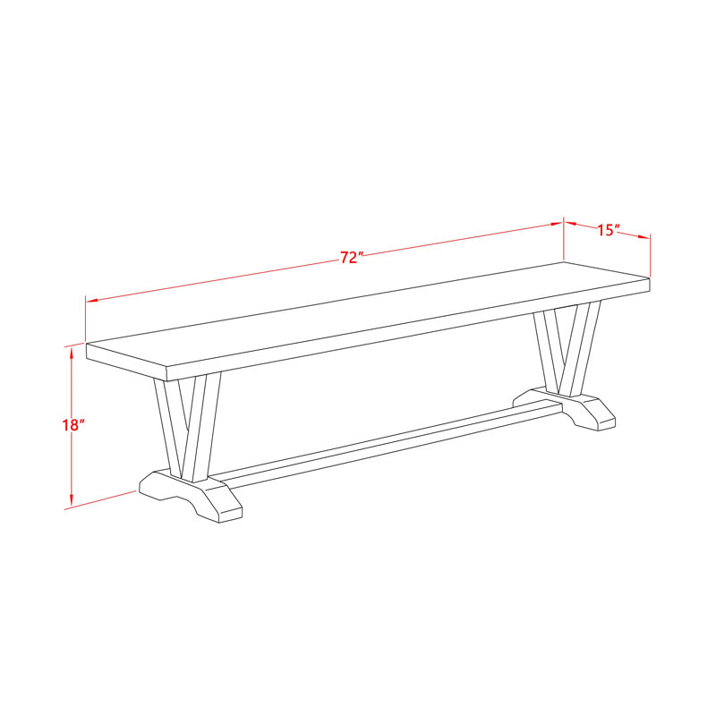 Banc de cuisine moderne en V avec siège en bois massif, ciment, H 18 po x l 15 po x P 72 po, Ciment / jacobin vieilli