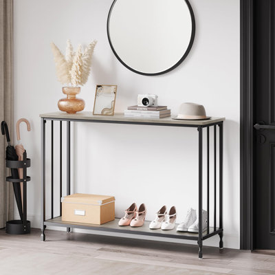 Console étroite de 42 po, console d'entrée à 2 niveaux derrière le canapé, table d'entrée étroite avec tablette en verre et structure en métal