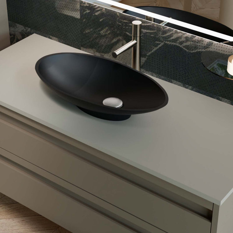 Grace 20" x 10" Ceramic Oval Vessel Sink, Matte Black, Matte Black