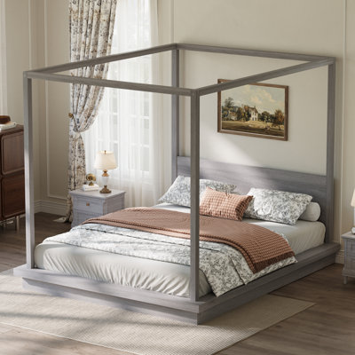 Wooden Canopy Platform Bed with Headboard, Timeless Design and Sturdy Construction for Elegant Bedrooms