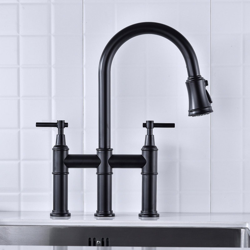 Bridge Kitchen Faucet With Pull-Down Sprayhead In Spot, Chrome