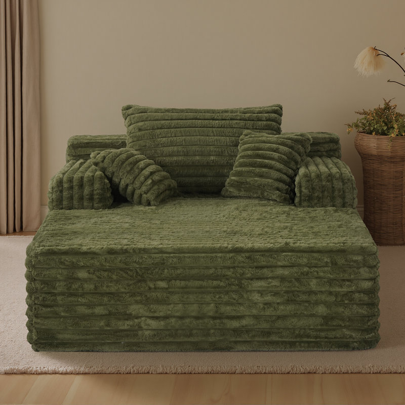 Chaise longue rembourrée en velours côtelé Compression, Vert