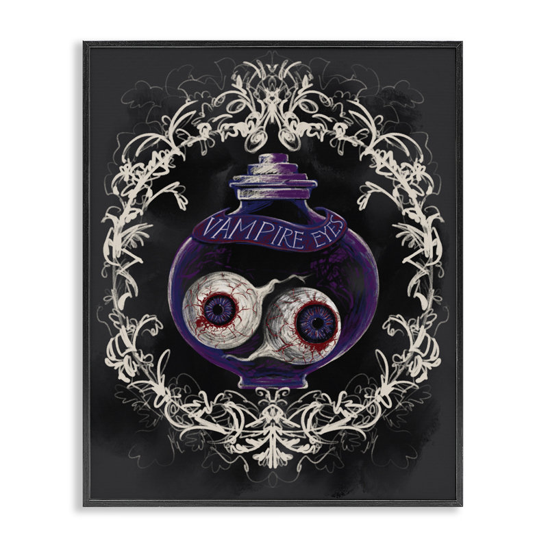 «Vampire Eyes» avec gobelet encadré, par Connie Summers, H 14 po x l 11 po, Giclée encadrée noir minuit
