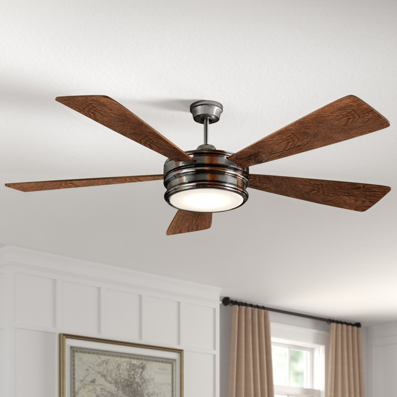 Braxton 52'' Ceiling Fan with LED Lights, Polished Nickel with Mesquite Blades