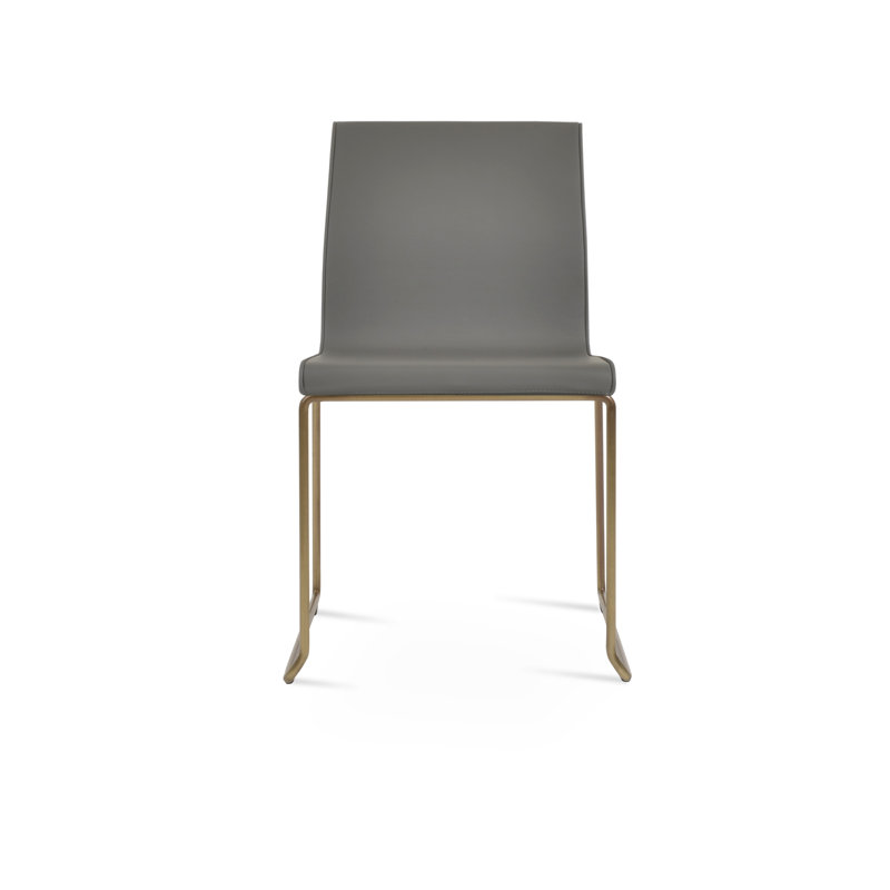 Chaise rembourrée empilable Polo, Gris, Laiton