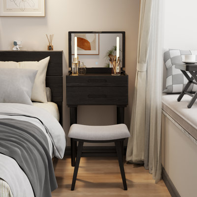 Solid Wood Makeup Vanity with Flip Top Mirror & 3 Adjustable Lighting Modes, Simple Leg Installation