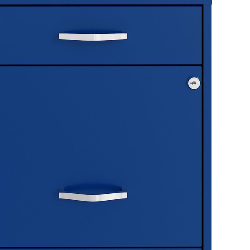 Compact Blue Steel 3-Drawer Mobile File Cabinet with Lock