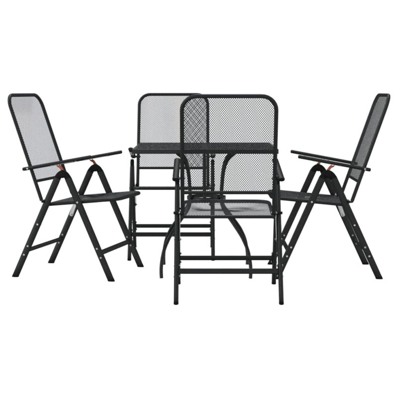 Ensemble de salle à manger de jardin pliable en métal anthracite 5 pièces