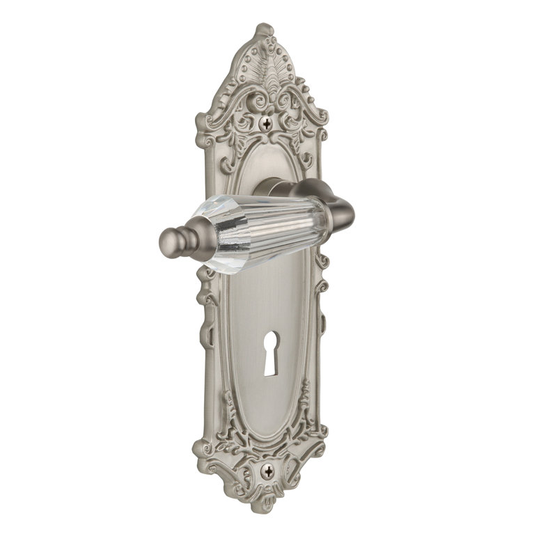 Victorian Plate with Decorative Keyhole and Passage (Hall & Closet) with Parlour Lever, Satin Nickel, 2.375"