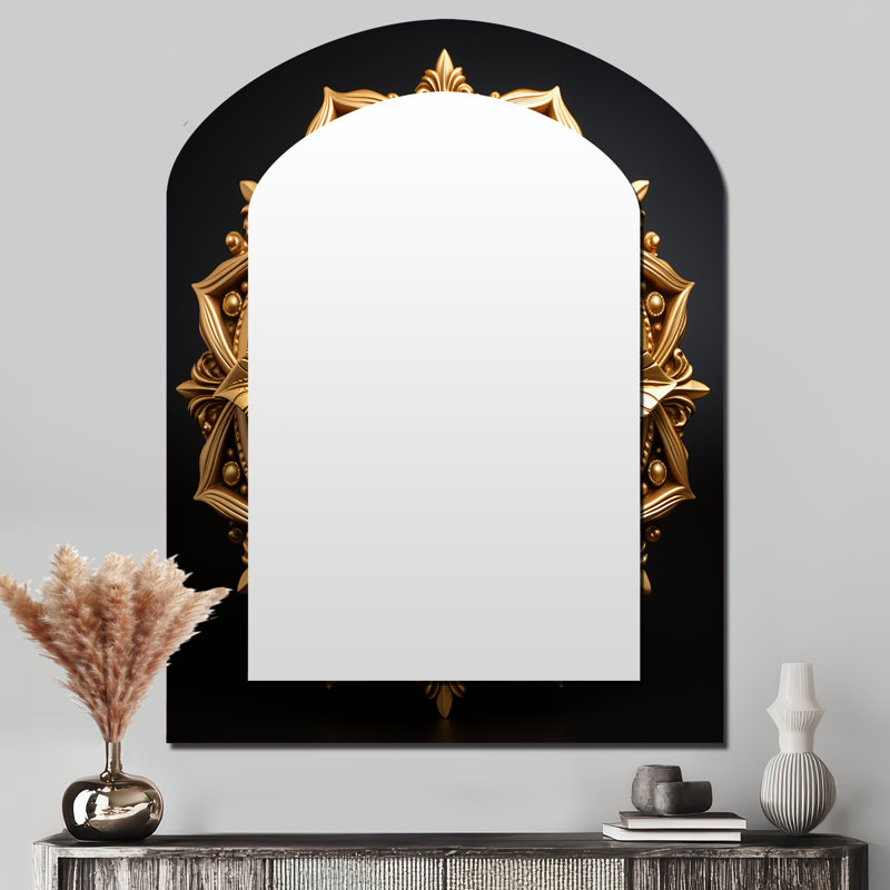 Cercles dorés mandala en or II - miroir mural asymétrique Boho Mandala, 43 po x 33 po