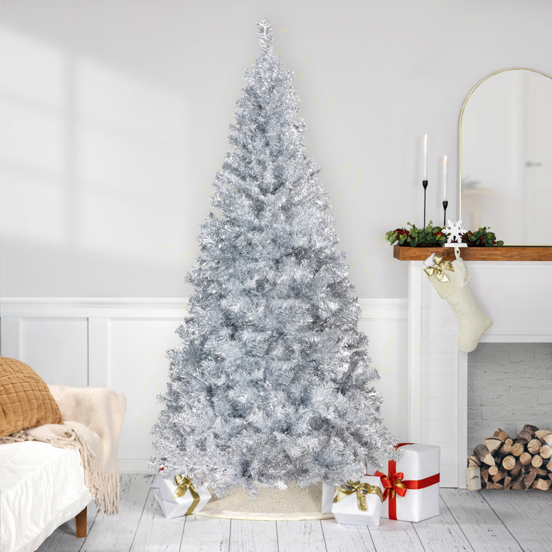 Pre-Lit Artificial Tinsel Christmas Tree - Silver, 7', Not Pre-Lit