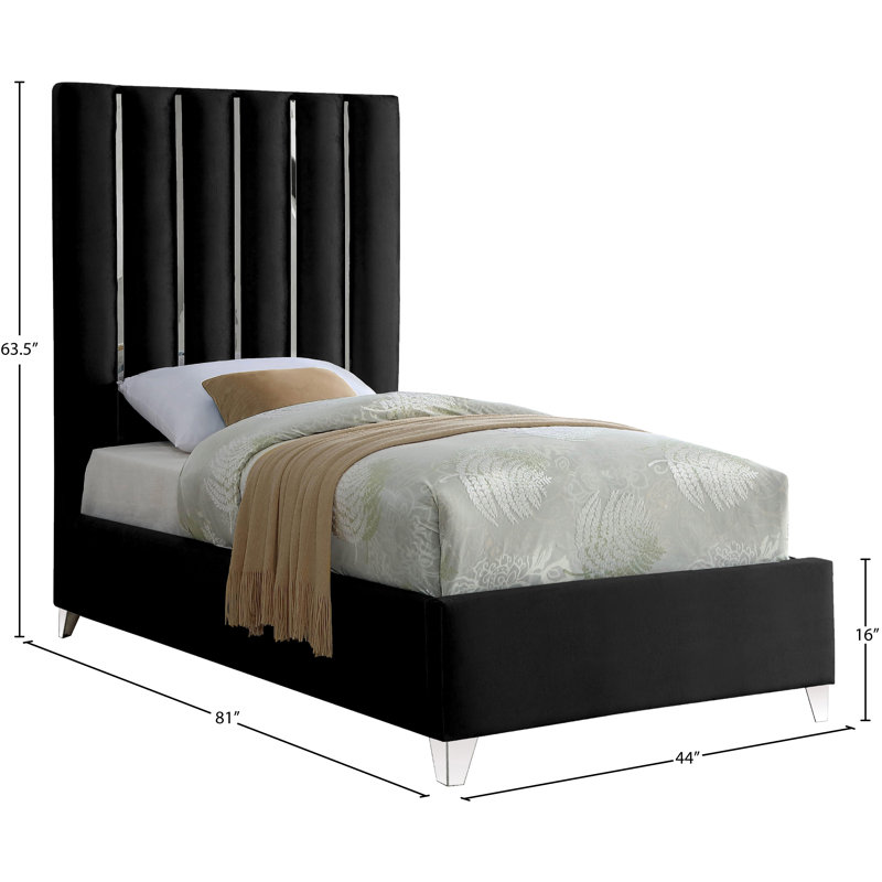 Dietrich Upholstered Platform Bed, Black Velvet, Twin