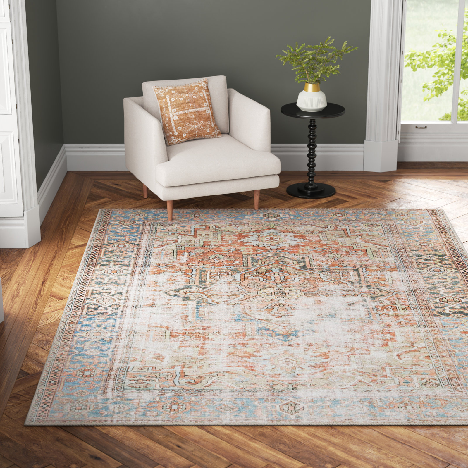 Skye Terracotta Oriental Rug, Rectangle 5' x 7'6"