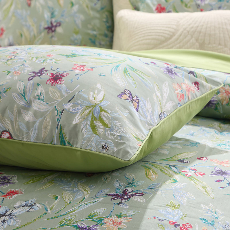 Ensemble de housse de couette 100% coton 800TC 800TC, ensemble de literie à motif floral 3 pièces papillon rétro vert, motif botanique esthétique pour chambre d'amis