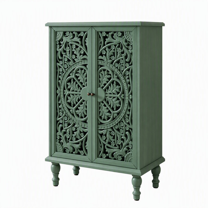 Meuble d'appoint haut avec portes et rangement, vitrine à double porte sculptée de style campagnard avec tablette réglable et pieds tournés