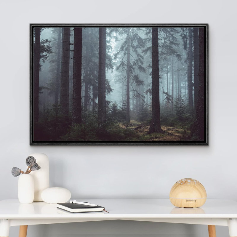 Nature, paysage, pin, forêt, brume, H 24 po x l 36 po x P 1,5 po, Cadre noir