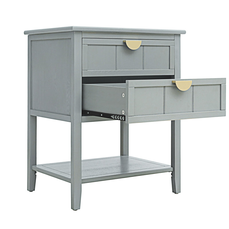 Table d'appoint 2 tiroirs, Gris clair, H 28,55 po x l 22,05 po x P 15,75 po