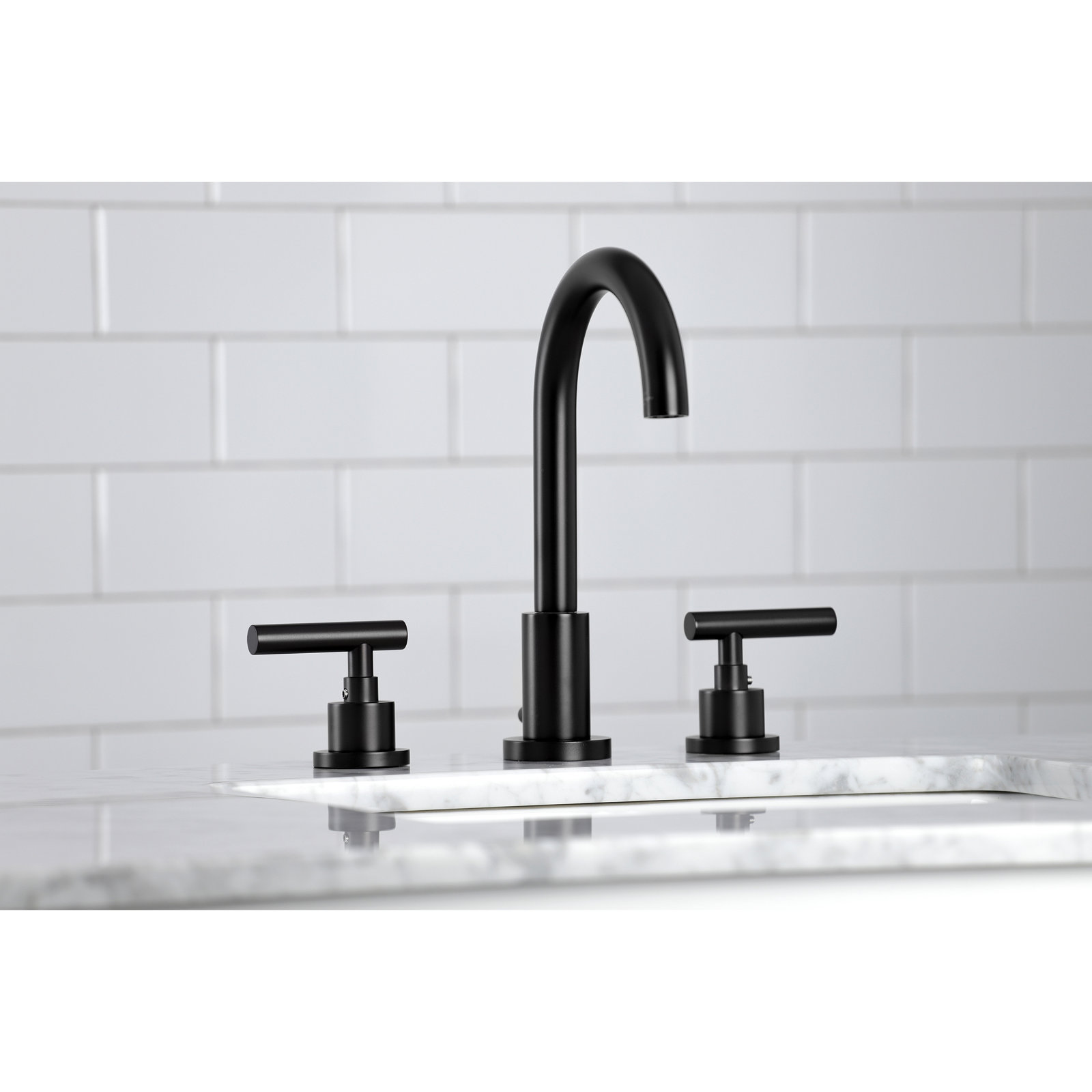 Manhattan Widespread Faucet with Drain, Matte Black