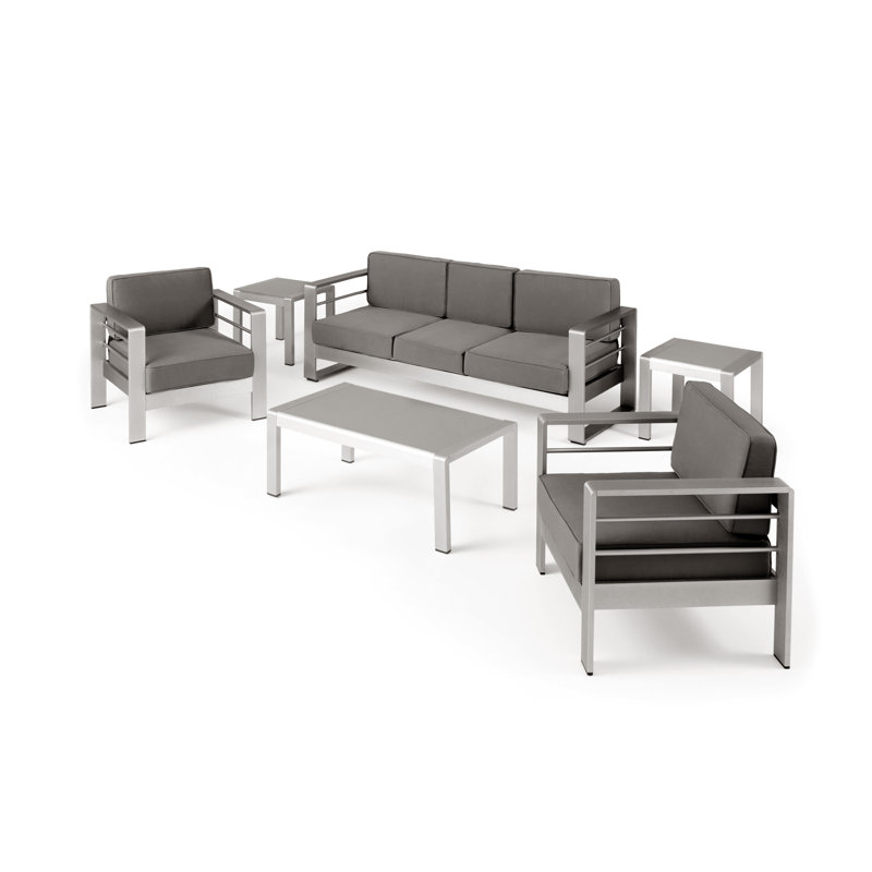 5 - Person Patio Conversation Set with Cushions, Silver Frame / Khaki Cushion