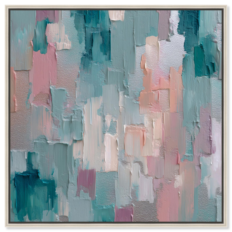 Teal and Pink Impasto I Canvas Print Office Wall Decor by Art Remedy, Silver Frame, 20 x 20, Silver Frame, 21"H x 21"W