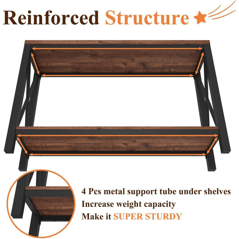 Rustic Oak 47" Industrial Metal and Wood Console Table with Storage