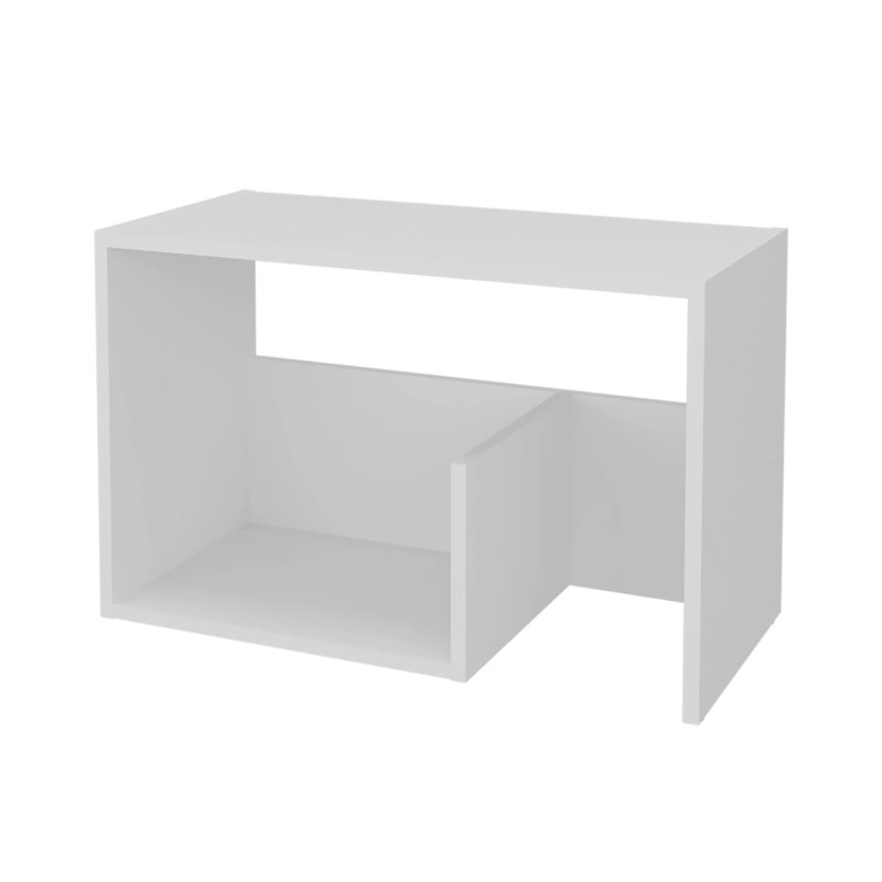 White Side Table in Melamine with Open Storage