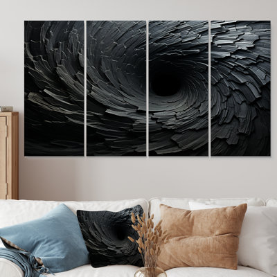 Black Spiraling Fractal Sprial - Abstract Spirals 4 Piece Wall Art Decor Set