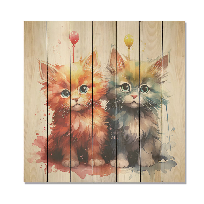 Joyful Kittens Playful Nursery - Animal Nursery's On Wood Print, H 36 po x l 36 po