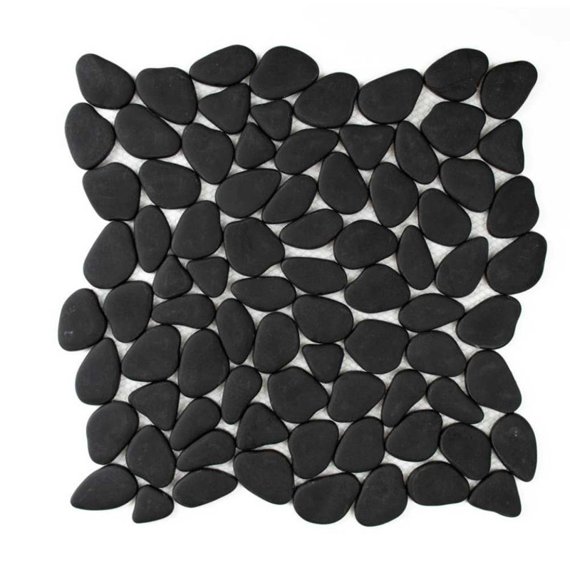 Huron Glass Pebbles Mosaic Tile, Black