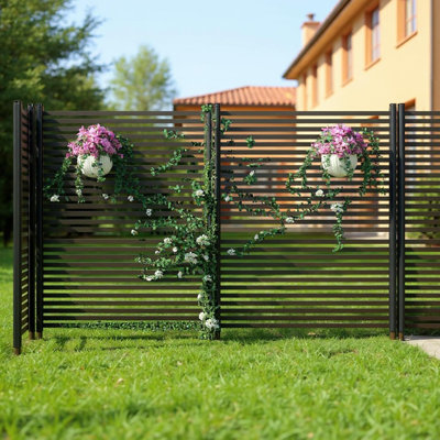Rustproof Metal Garden Fence 3 Panels, 47in H x 9ft L Outdoor Privacy Screen, No-Dig Decorative Fencing for Dogs, Rabbits, Flower Beds, Patio, Backyard