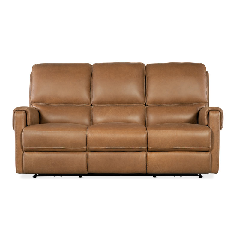 Denver Coffee Leather Reclining Sofa with Pillow-top Arms