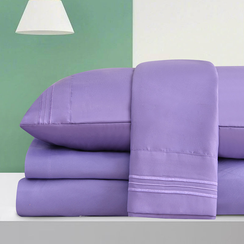 Ensemble de draps en rayonne de bambou , Violet, Ensemble de draps pour lit simple avec deux taies 