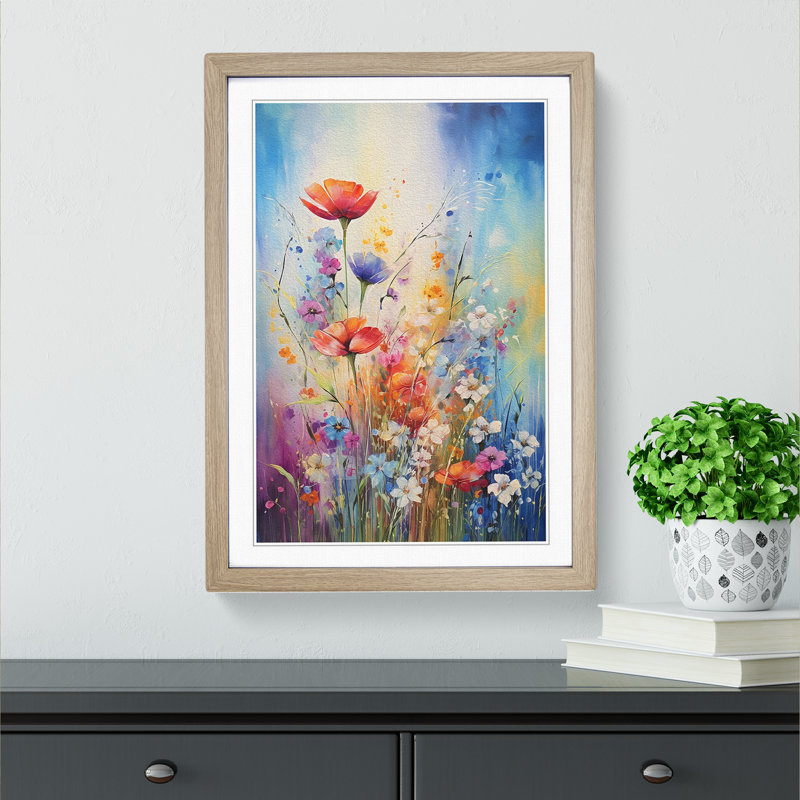 Wildflowers Abstract - Framed Print, Oak, 46cm H x 34cm W x 2cm D