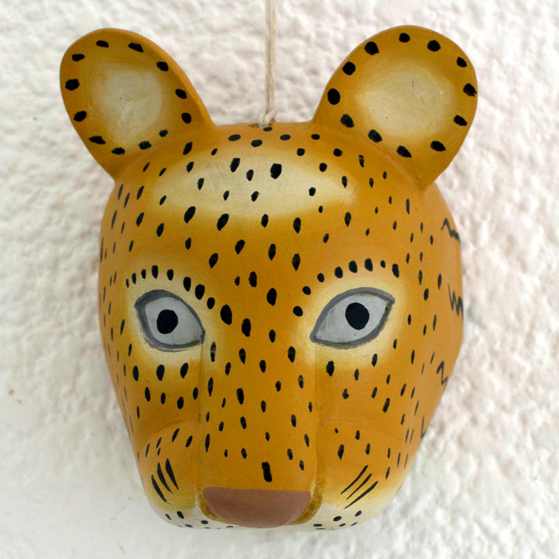 Décoration murale artisanale en bois de pin sculpté et peint Jaguar