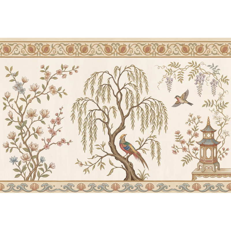 Papier peint vert discret Sage Chinoiserie, 160 po x 108 po, Non tissé
