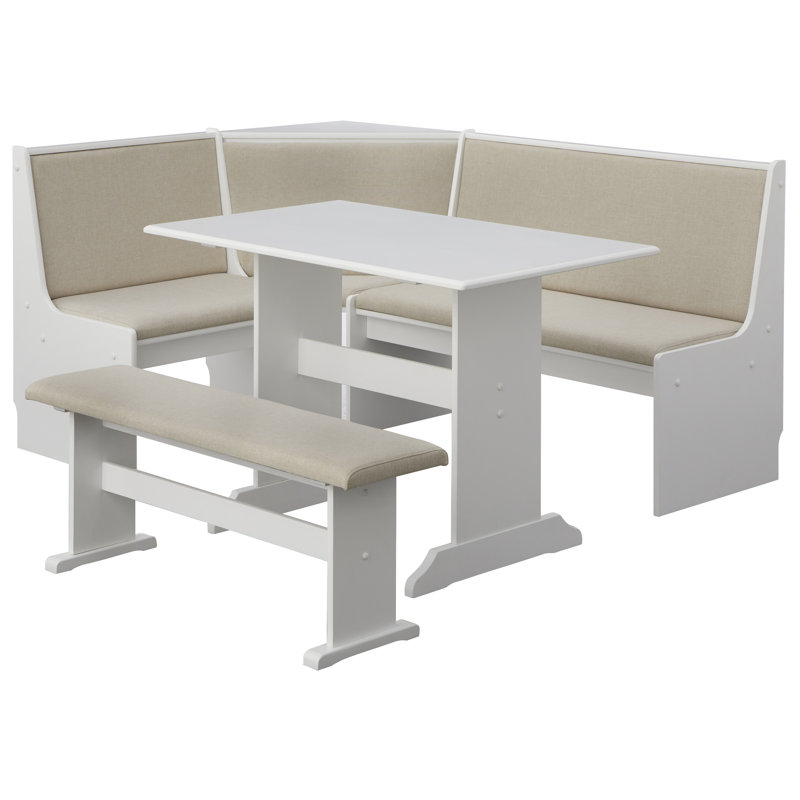 Ensemble de salle à manger à tréteaux en bois massif 5 pièces Hollenberg, Beige Cushion