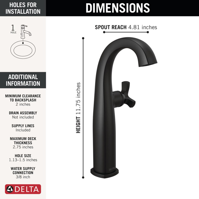 Single Handle Vessel Bathroom Faucet, Matte Black